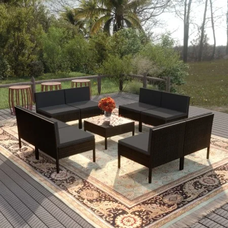 9-teiliges Gartenmöbel-Set synthetische Rattankissen schwarz von vidaXL, Gartensets - Ref: Foro24-3094317, Preis: 613,26 €, R...