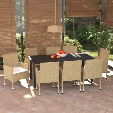 9-teiliges Gartenmöbel-Set mit beigen synthetischen Rattankissen von vidaXL, Gartensets - Ref: Foro24-3094990, Preis: 713,79 ...