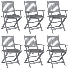 Sillas de jardín plegables 6 uds cojines madera maciza acacia