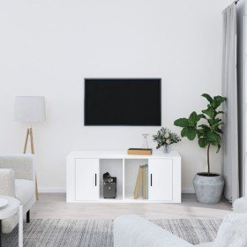 Mueble de TV madera contrachapada blanco brillo 100x35x40 cm