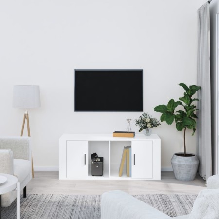 Mueble de TV madera contrachapada blanco brillo 100x35x40 cm en Muebles TV | Comprar online en Foro24