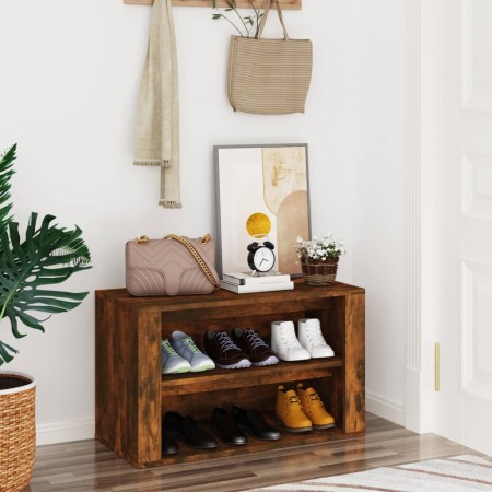 Mueble zapatero madera contrachapada roble ahumado 75x35x45 cm