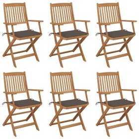 Sillas de jardín plegables 6 uds y cojines madera maciza acacia