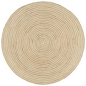 Alfombra de yute tejida a mano diseño espiral blanco 90 cm