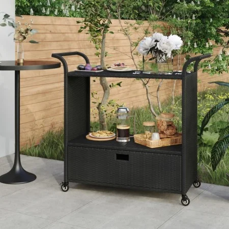 Bar cart with black synthetic rattan drawer 100x45x97 cm by vidaXL, Kitchen and dining carts - Ref: Foro24-316663, Price: 178...