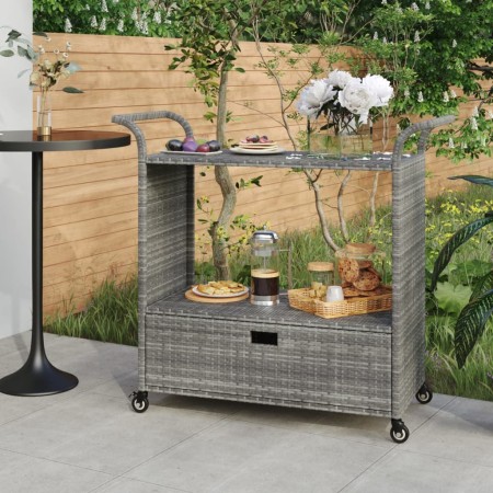 Bar cart with gray synthetic rattan drawer 100x45x97 cm by vidaXL, Kitchen and dining carts - Ref: Foro24-316664, Price: 176,...