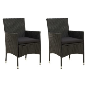 Sillas de jardín 2 unidades con cojines ratán sintético negro de vidaXL, Sillas de jardín - Ref: Foro24-316681, Precio: 156,7...