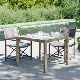 Gartentisch gehärtetes Glas synthetisches Rattan 90x90x75 cm grau von vidaXL, Gartentische - Ref: Foro24-316700, Preis: 128,1...