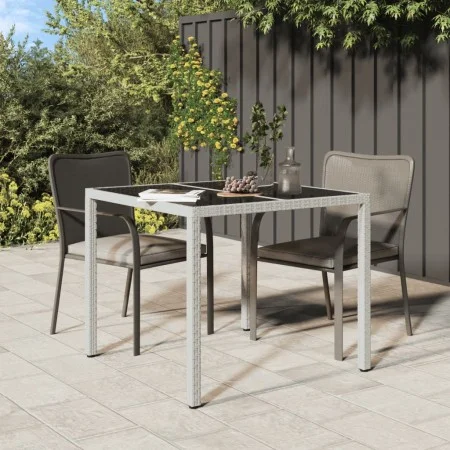 Gartentisch gehärtetes Glas synthetisches Rattan 90x90x75 cm weiß von vidaXL, Gartentische - Ref: Foro24-316702, Preis: 118,3...