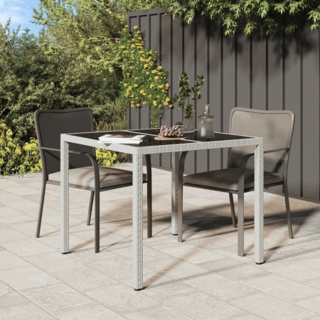 Gartentisch gehärtetes Glas synthetisches Rattan 90x90x75 cm weiß von vidaXL, Gartentische - Ref: Foro24-316702, Preis: 120,0...