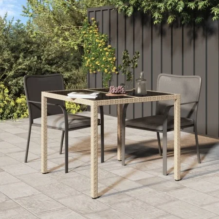 Garden table tempered glass synthetic rattan 90x90x75 cm gray by vidaXL, Garden tables - Ref: Foro24-316703, Price: 99,00 €, ...