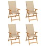 Sillas de jardín 4 uds madera maciza de teca con cojines beige