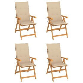 Sillas de jardín 4 uds madera maciza de teca con cojines beige
