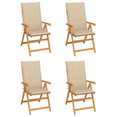 Sillas de jardín 4 uds madera maciza de teca con cojines beige