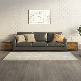 Mesas de centro con patas metal 2 uds roble ahumado 50x50x40 cm Mesas de centro con patas metal 2 uds roble ahumado 50x50x40 cm