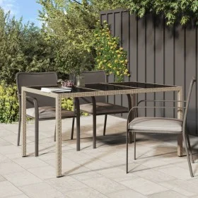 Garden table tempered glass synthetic rattan 150x90x75 cm beige by vidaXL, Garden tables - Ref: Foro24-316710, Price: 96,75 €...