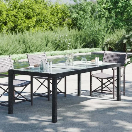 Black synthetic rattan tempered glass garden table 190x90x75 cm by vidaXL, Garden tables - Ref: Foro24-316712, Price: 169,90 ...