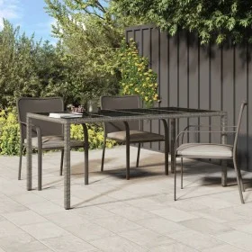 Tempered glass garden table gray synthetic rattan 190x90x75 cm by vidaXL, Garden tables - Ref: Foro24-316715, Price: 135,40 €...