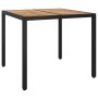 Mesa de jardín ratán PE madera acacia maciza negra 90x90x75 cm