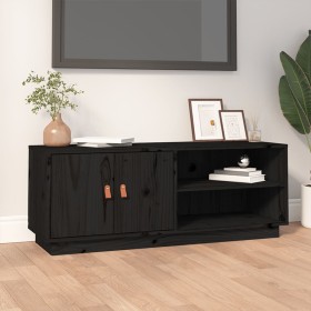 Mueble de TV de madera maciza de pino negro 105x34x40 cm Mueble de TV de madera maciza de pino negro 105x34x40 cm