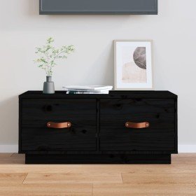 Mueble de TV de madera maciza de pino negro 80x34x35 cm Mueble de TV de madera maciza de pino negro 80x34x35 cm