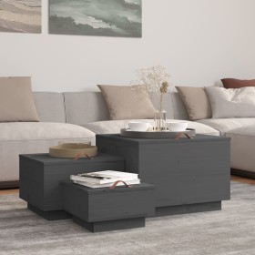 Cajas de almacenaje con tapa 3 pzas madera maciza pino gris Cajas de almacenaje con tapa 3 pzas madera maciza pino gris