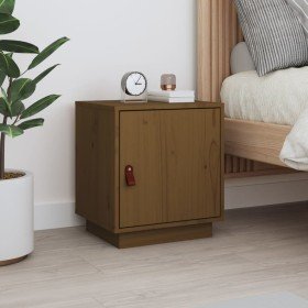 Mesita de noche madera maciza de pino marrón miel 40x34x45 cm Mesita de noche madera maciza de pino marrón miel 40x34x45 cm