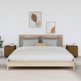 Mesitas de noche 2 uds madera de pino marrón miel 40x34x45 cm Mesitas de noche 2 uds madera de pino marrón miel 40x34x45 cm