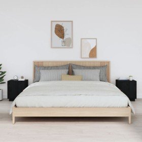 Mesitas de noche 2 uds madera maciza de pino negro 40x34x45 cm Mesitas de noche 2 uds madera maciza de pino negro 40x34x45 cm