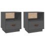 Mesitas de noche 2 uds madera maciza pino gris 40x34x45 cm