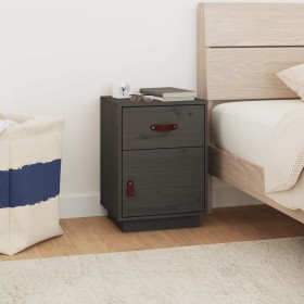 Mesita de noche madera maciza de pino gris 40x34x55 cm Mesita de noche madera maciza de pino gris 40x34x55 cm