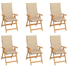 Sillas de jardín 6 uds madera maciza de teca cojines beige