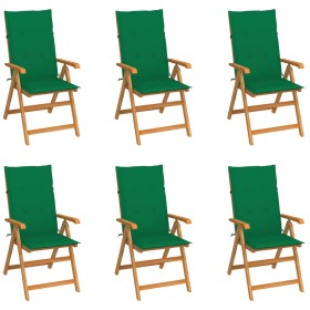 Sillas de jardín 6 uds madera maciza de teca cojines verde