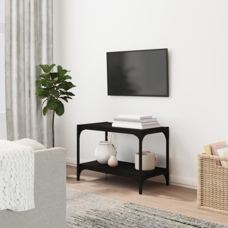 Mueble para TV madera contrachapada y acero negro 60x33x41 cm