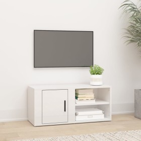 Mueble de TV madera contrachapada blanco brillo 80x31,5x36 cm Mueble de TV madera contrachapada blanco brillo 80x31,5x36 cm