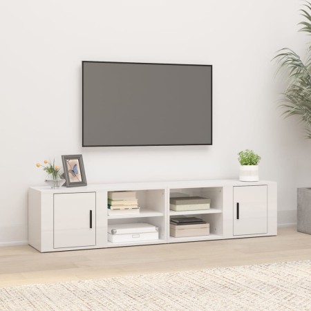 Muebles para TV 2 uds madera blanco brillo 80x31,5x36 cm