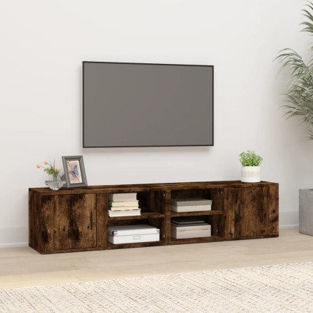 Mueble TV 2 uds madera contrachapada roble ahumado 80x31,5x36cm