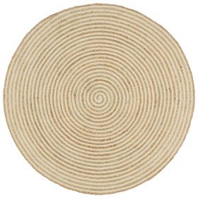 Alfombra de yute tejida a mano diseño espiral blanco 120 cm