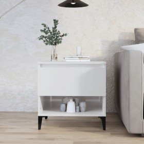Mesa auxiliar de madera contrachapada blanco brillo 50x46x50 cm Mesa auxiliar de madera contrachapada blanco brillo 50x46x50 cm
