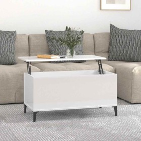 Mesa de centro madera contrachapada blanco brillo 90x44,5x45 cm Mesa de centro madera contrachapada blanco brillo 90x44,5x45 cm