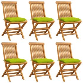 Sillas de jardín 6 uds cojines verde brillante madera de teca
