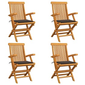 Sillas de jardín 4 uds madera teca con cojines gris taupe