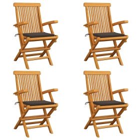 Sillas de jardín 4 uds madera teca con cojines gris taupe en Sillas de jardín | Comprar online en Foro24
