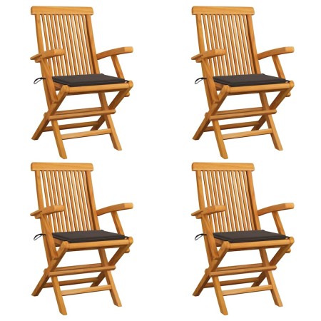 Sillas de jardín 4 uds madera teca con cojines gris taupe