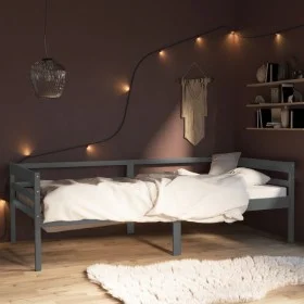 Dark gray pine solid wood bed frame 90x200 cm by vidaXL, Beds and slatted bases - Ref: Foro24-322055, Price: 129,57 €, Discou...