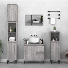Armario de baño madera contrachapada gris Sonoma 30x30x100 cm