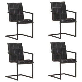 Sillas voladizas de comedor 4 unidades cuero auténtico negro Sillas voladizas de comedor 4 unidades cuero auténtico negro