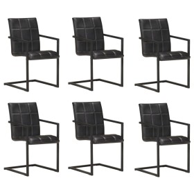 Sillas voladizas de comedor 6 unidades cuero auténtico negro