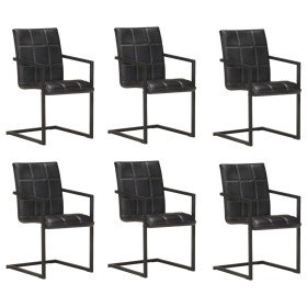 Sillas voladizas de comedor 6 unidades cuero auténtico negro Sillas voladizas de comedor 6 unidades cuero auténtico negro