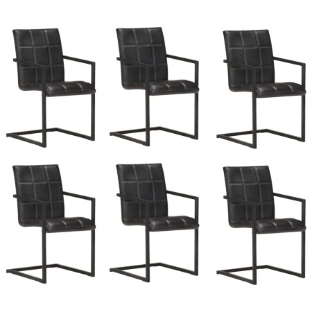 Sillas voladizas de comedor 6 unidades cuero auténtico negro